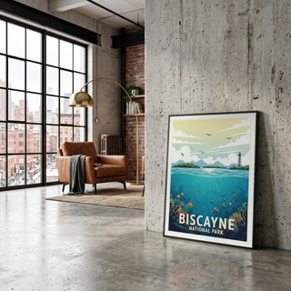 Biscayne National Park Poster — Vintage Florida Coral Reef Lighthouse Print