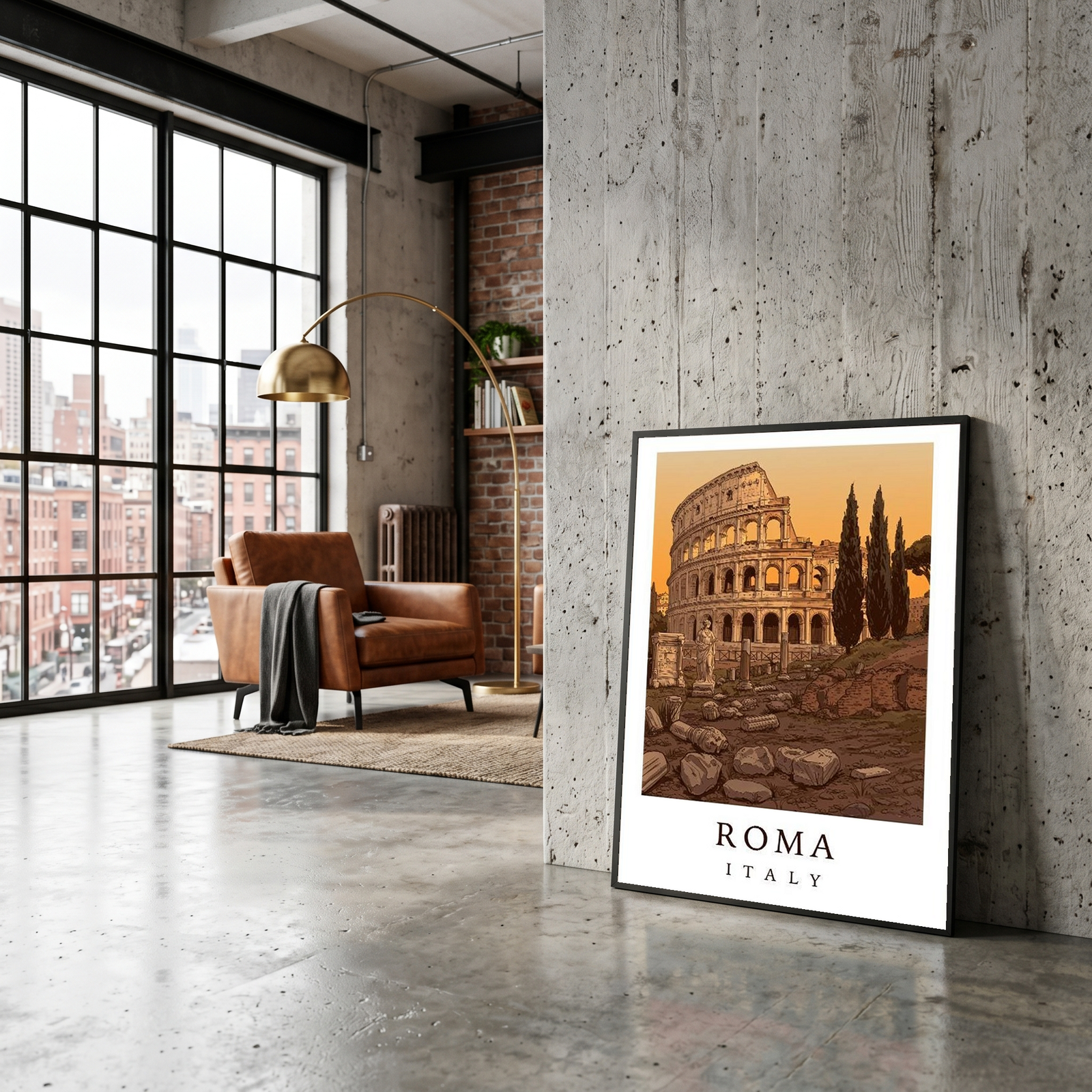 Rome Italy Travel Poster — Colosseum Ancient Ruins Cypress Print