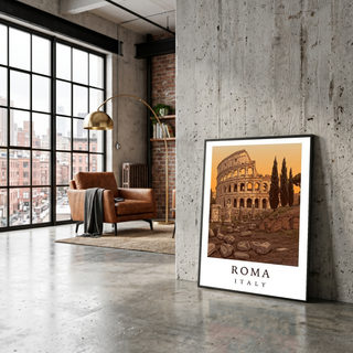 Rome Italy Travel Poster — Colosseum Ancient Ruins Cypress Print