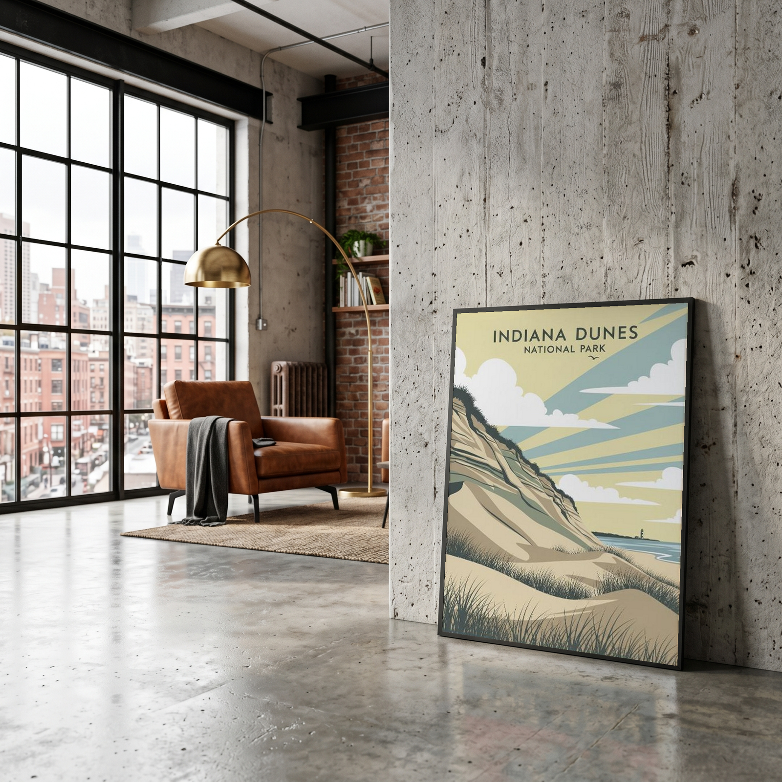Indiana Dunes National Park Poster — Vintage Lake Michigan Lighthouse Print