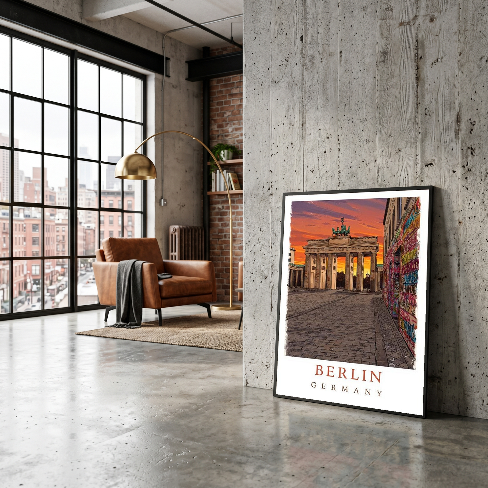 Berlin Germany Travel Poster — Brandenburg Gate Sunset Graffiti Print