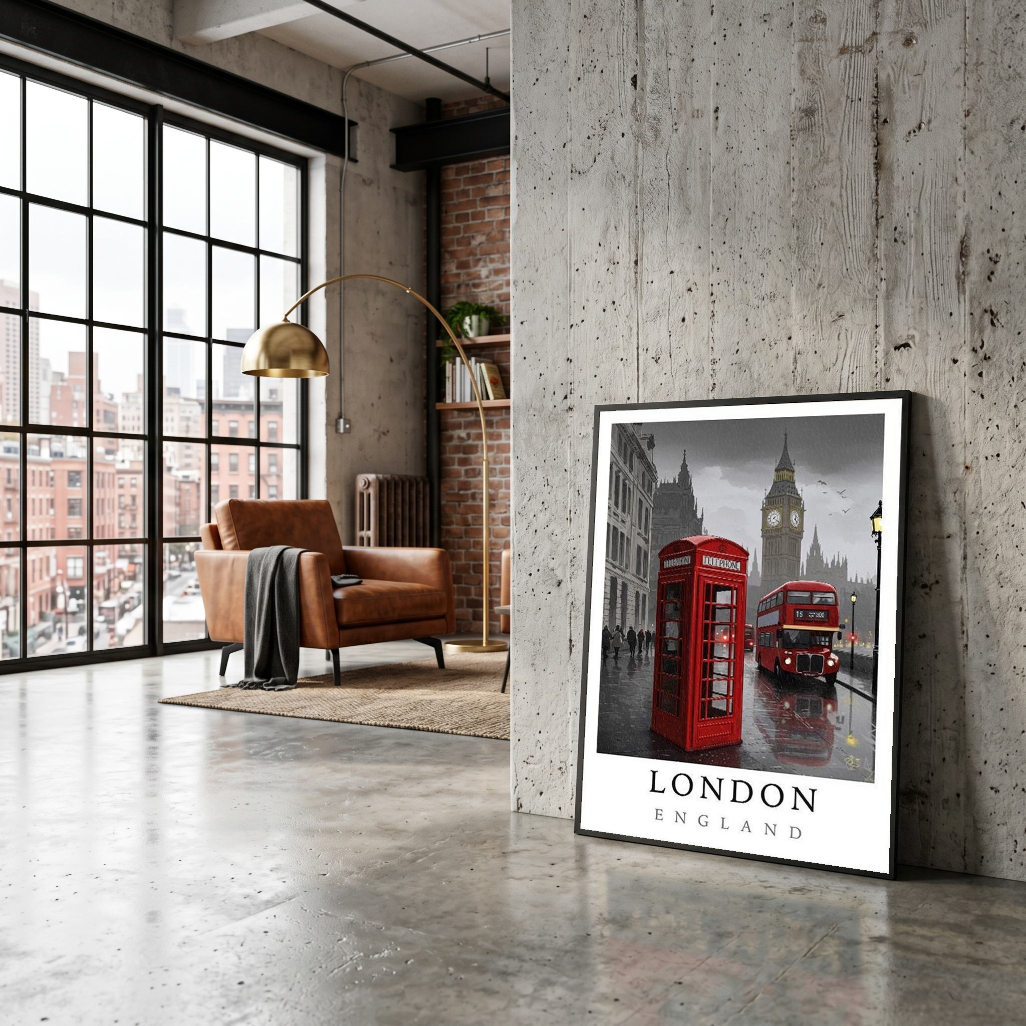 London Travel Poster — Big Ben Red Bus Telephone Box Iconic Print