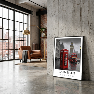 London Travel Poster — Big Ben Red Bus Telephone Box Iconic Print