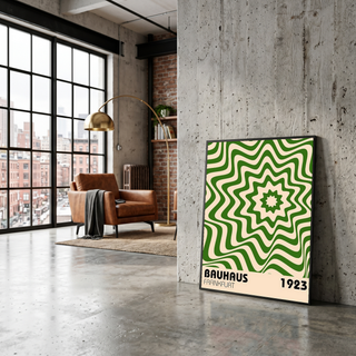 Bauhaus Frankfurt 1923 Poster - Green Geometric Wavy Star Print