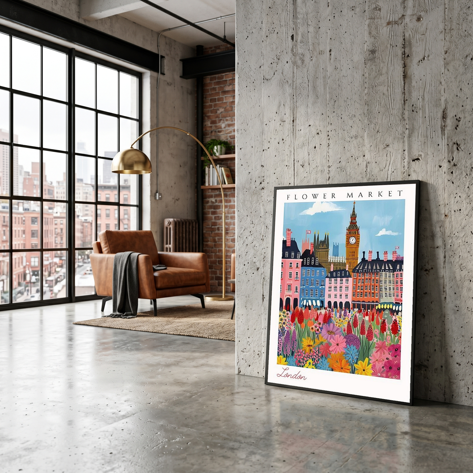 London Flower Market Print — Big Ben Cityscape British Botanical Art