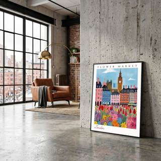 London Flower Market Print — Big Ben Cityscape British Botanical Art