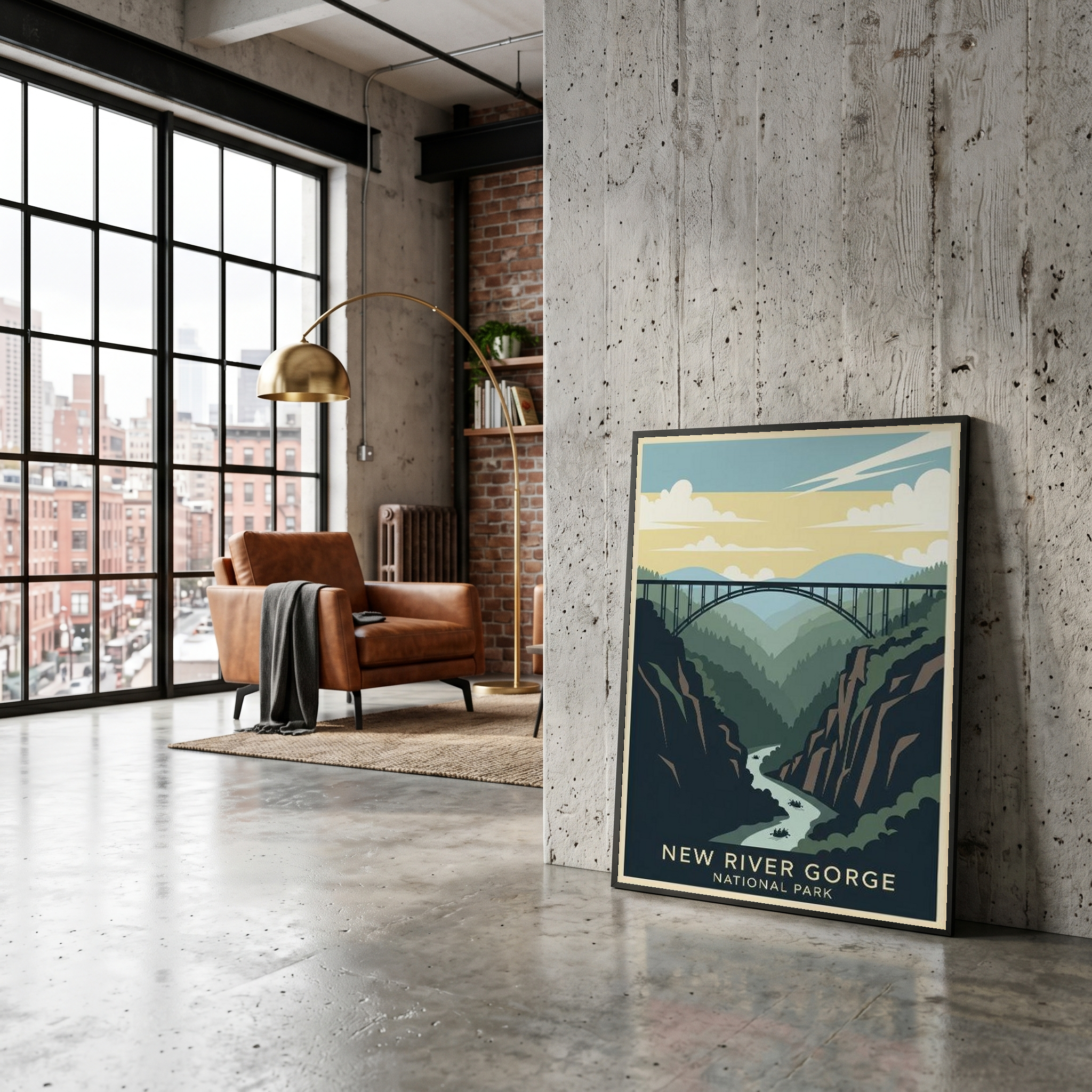 New River Gorge National Park Poster — Vintage West Virginia Bridge Whitewater Print