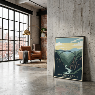 New River Gorge National Park Poster — Vintage West Virginia Bridge Whitewater Print