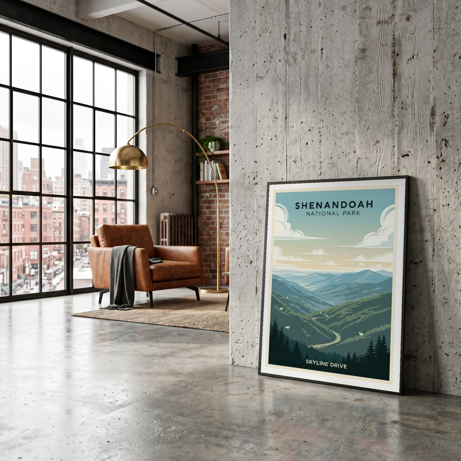 Shenandoah National Park Poster — Vintage Virginia Skyline Drive Deer Print
