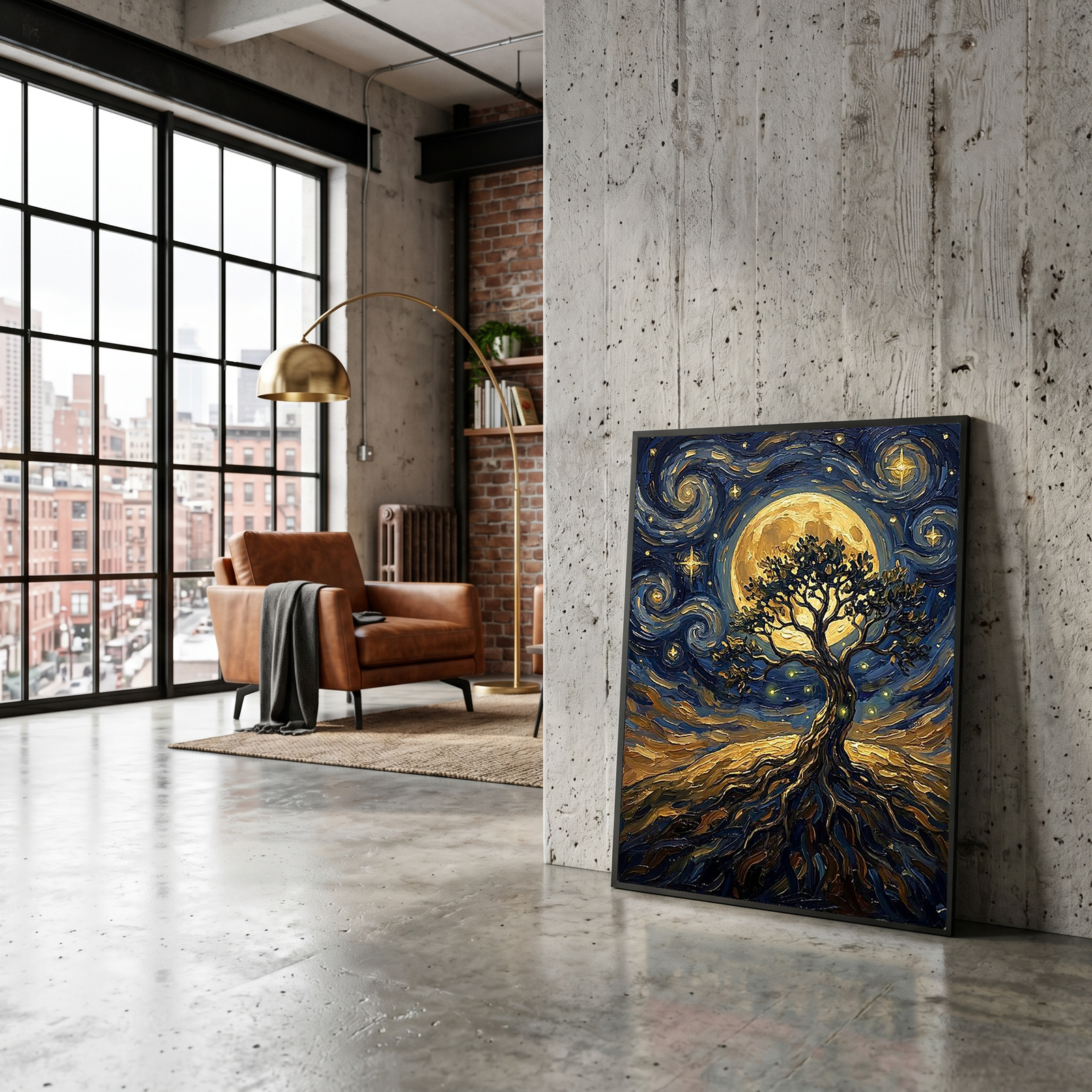Tree of Life Full Moon Print — Van Gogh-Style Mystical Spiritual Wall Art