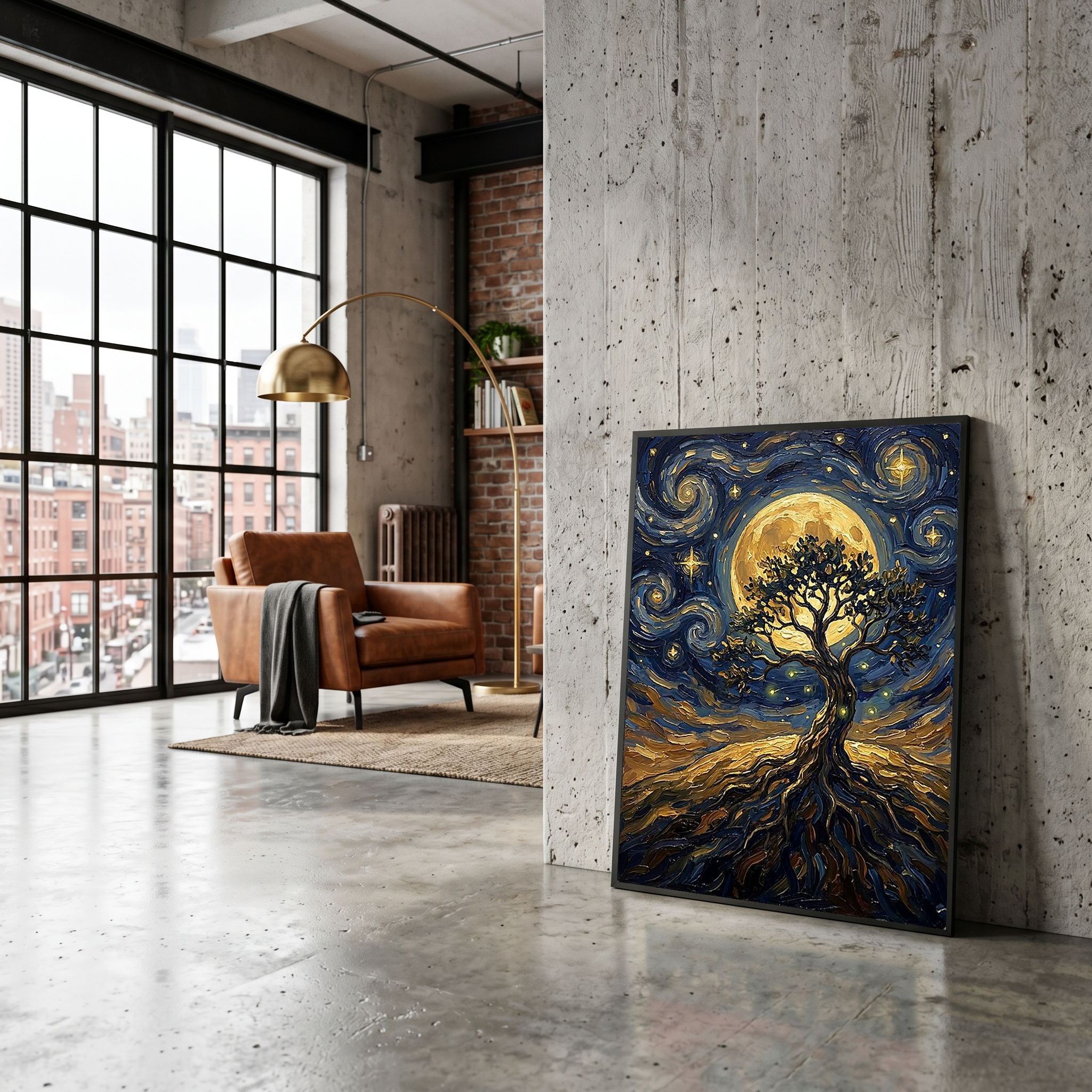 Tree of Life Full Moon Print — Van Gogh-Style Mystical Spiritual Wall Art