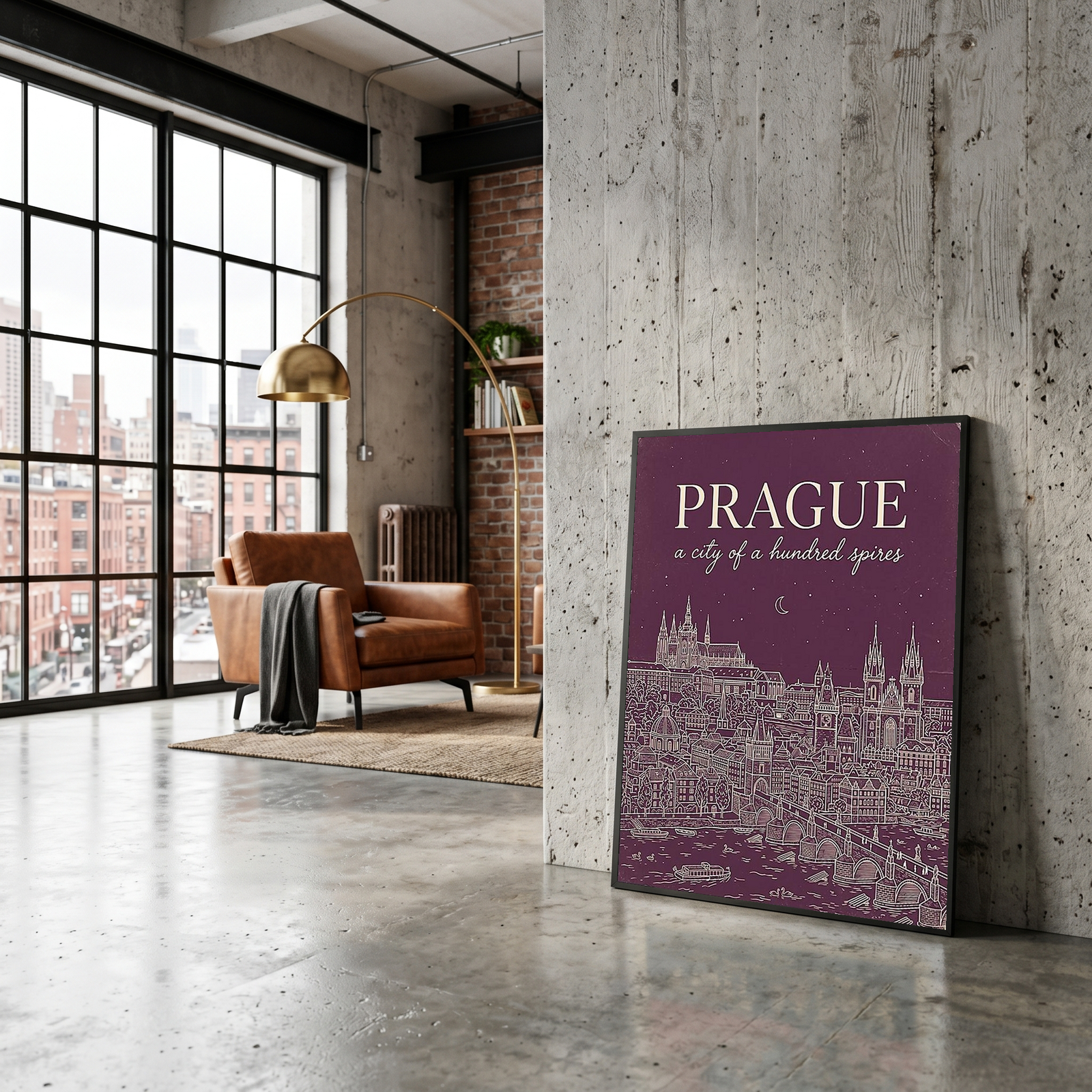 Prague Line Art Print — Plum Castle Charles Bridge Skyline Wall Art