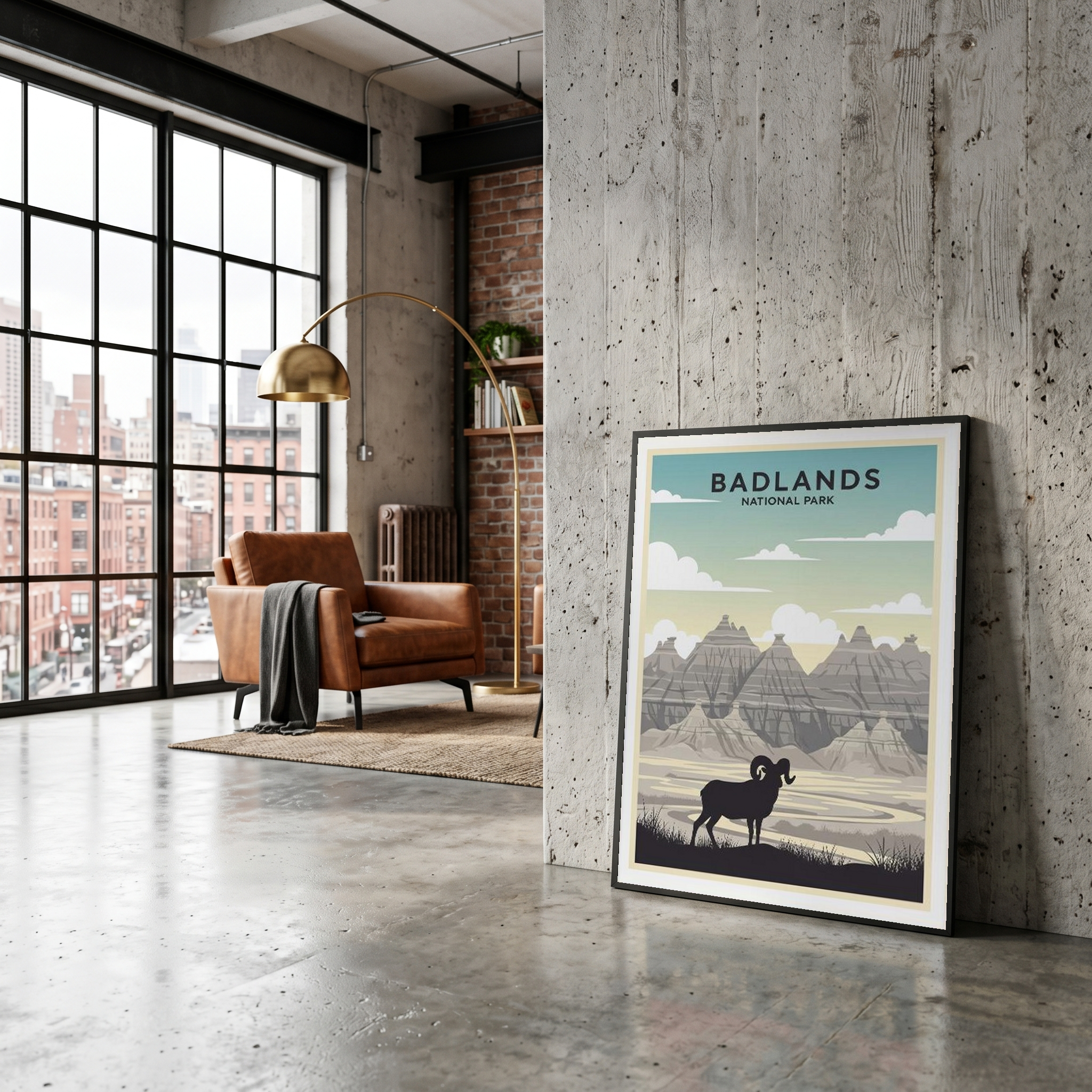 Badlands National Park Poster — Vintage Bighorn Sheep South Dakota Print