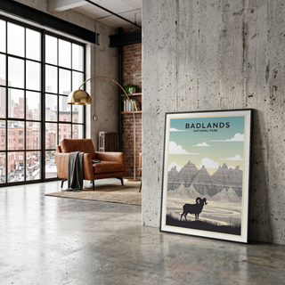 Badlands National Park Poster — Vintage Bighorn Sheep South Dakota Print