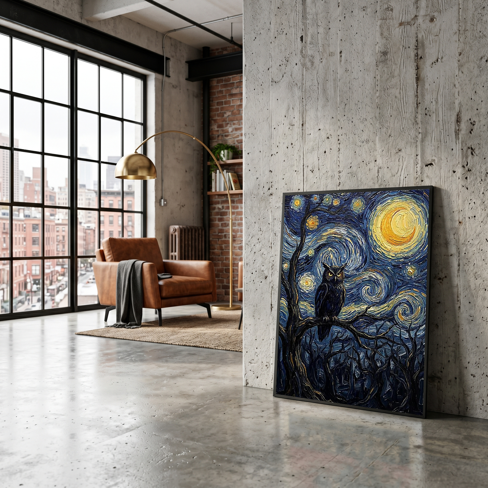 Wise Owl Starry Night Print — Van Gogh-Style Mystical Forest Wall Art