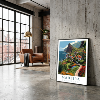 Madeira Portugal Travel Poster — Vintage Island Cliffs Print