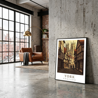York England Travel Poster — Shambles Medieval City York Minster Print