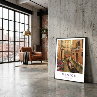 Venice Italy Travel Poster — Gondola Canal Romantic Wall Art Print