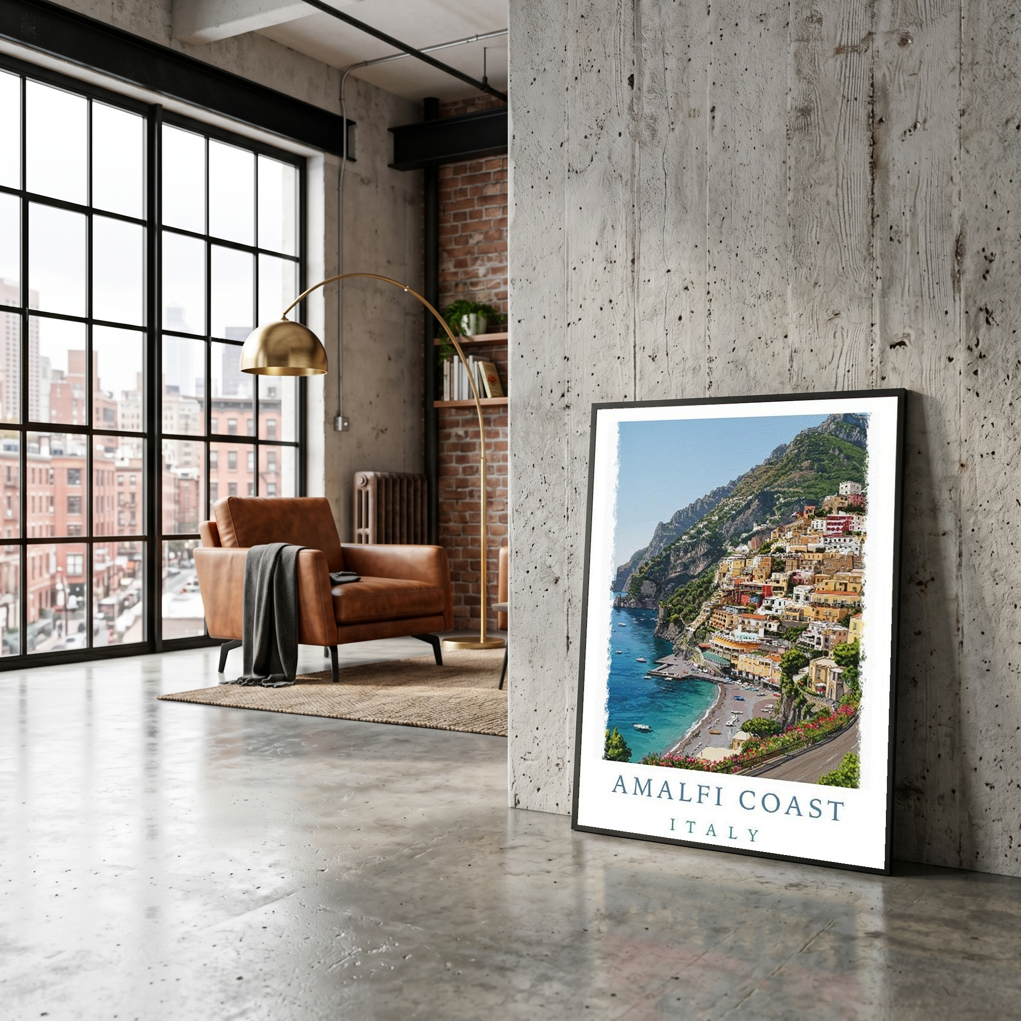 Amalfi Coast Italy Travel Poster — Positano Cliffside Village Print