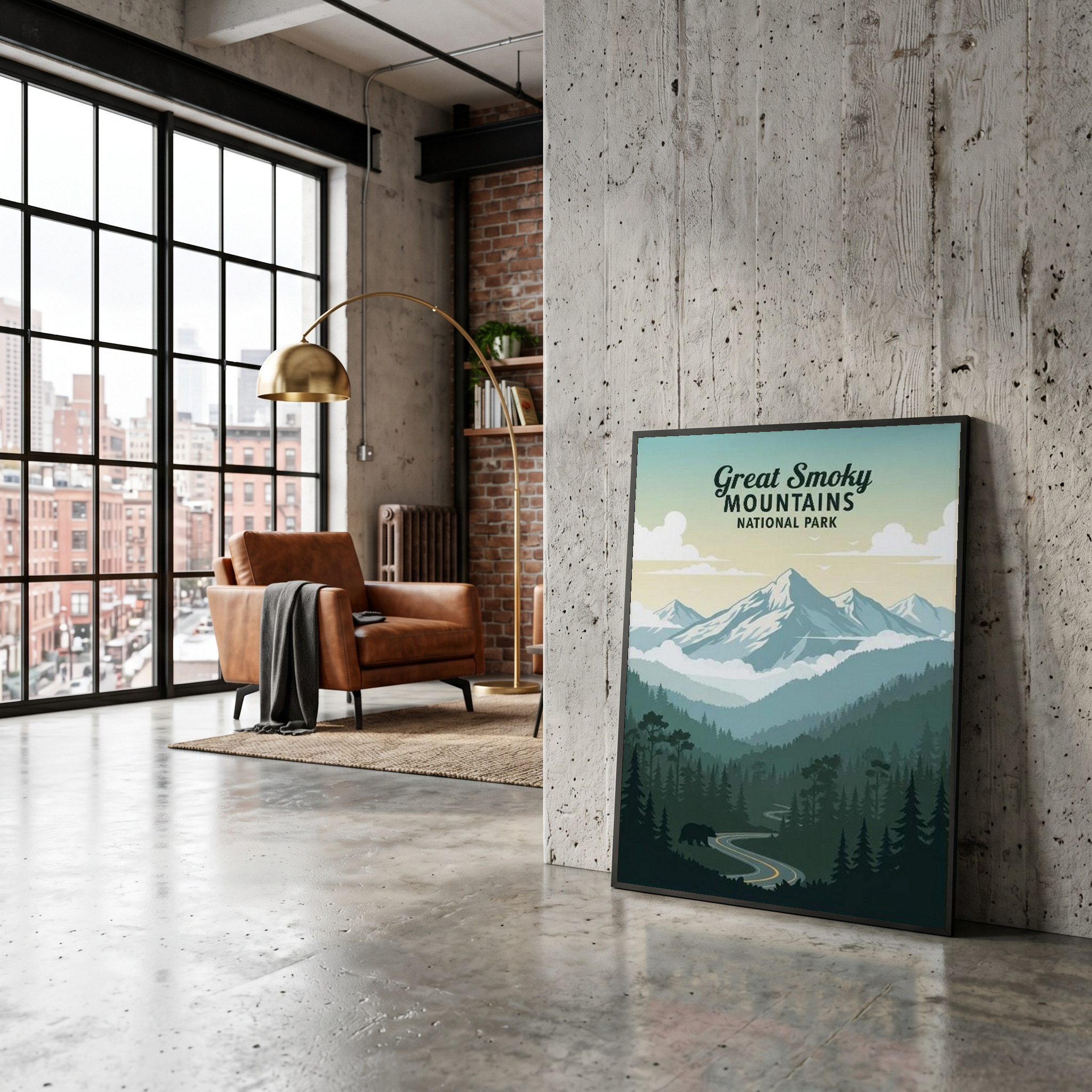 Great Smoky Mountains National Park Poster — Vintage Black Bear Foggy Ridges Print