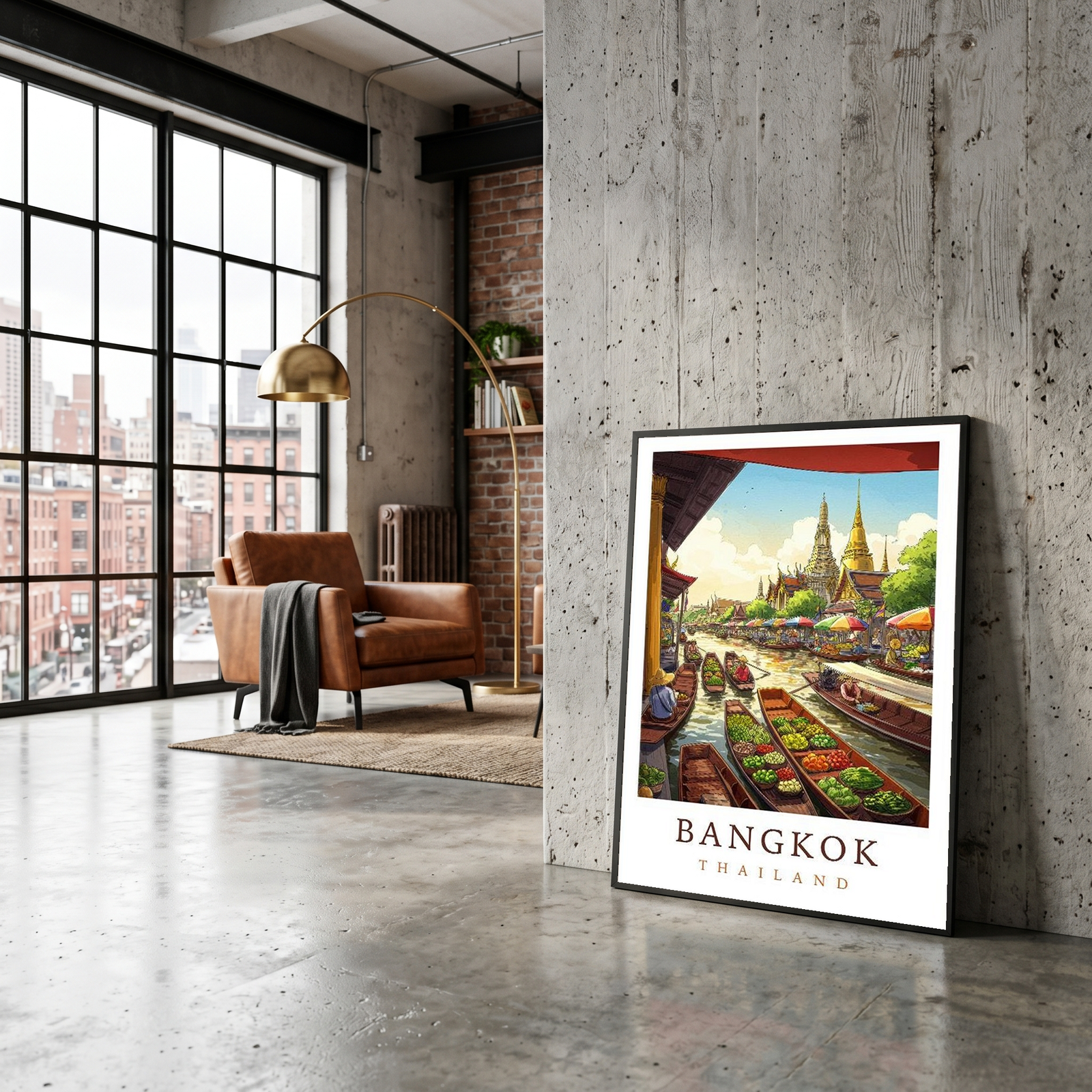Bangkok Thailand Travel Poster — Floating Market Wat Arun Print