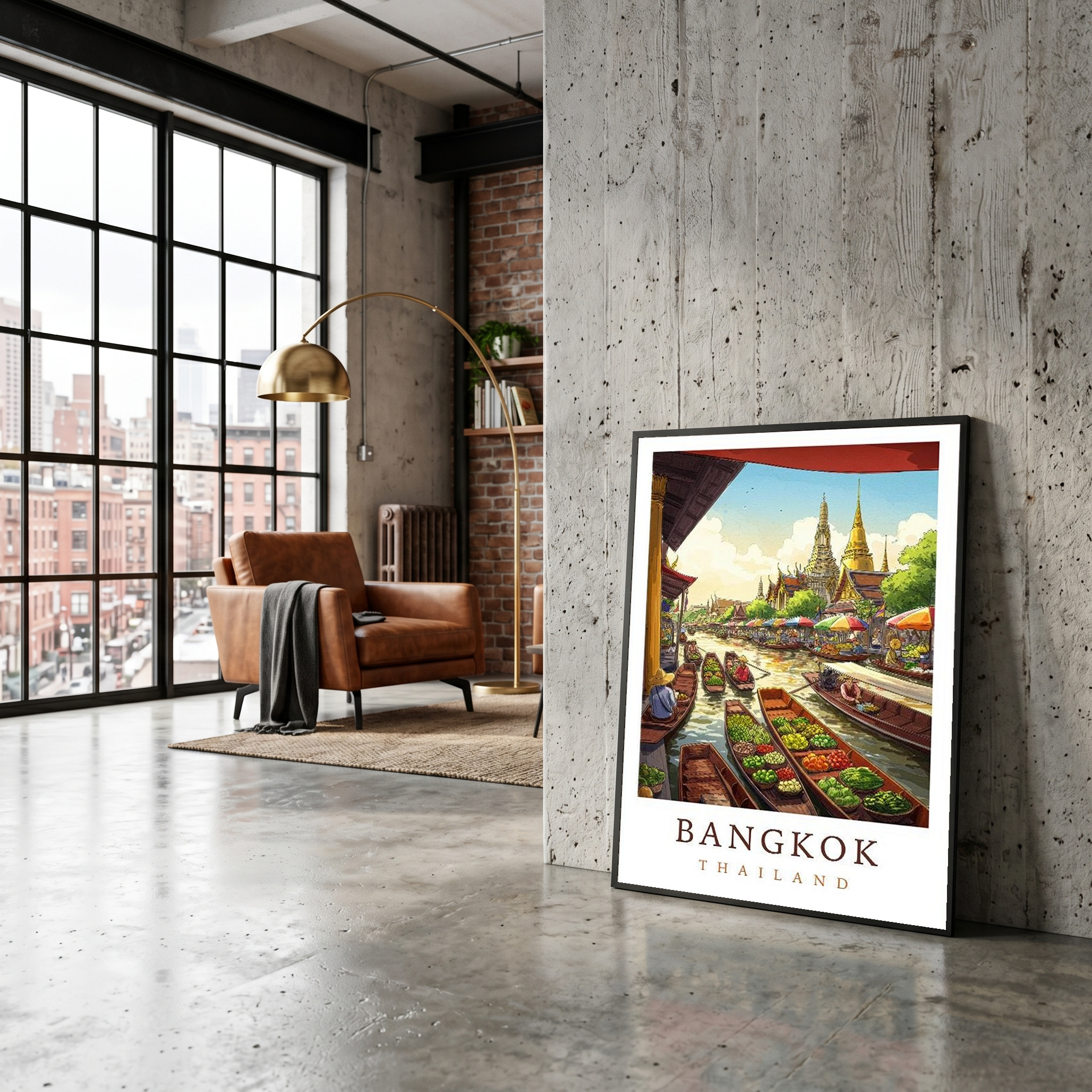 Bangkok Thailand Travel Poster — Floating Market Wat Arun Print