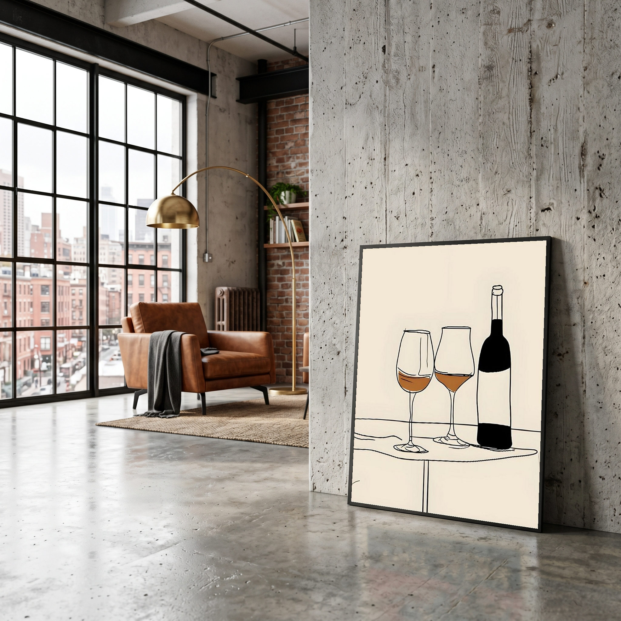 Minimalist Wine Line Art Print – Modern Kitchen & Bar Cart Poster