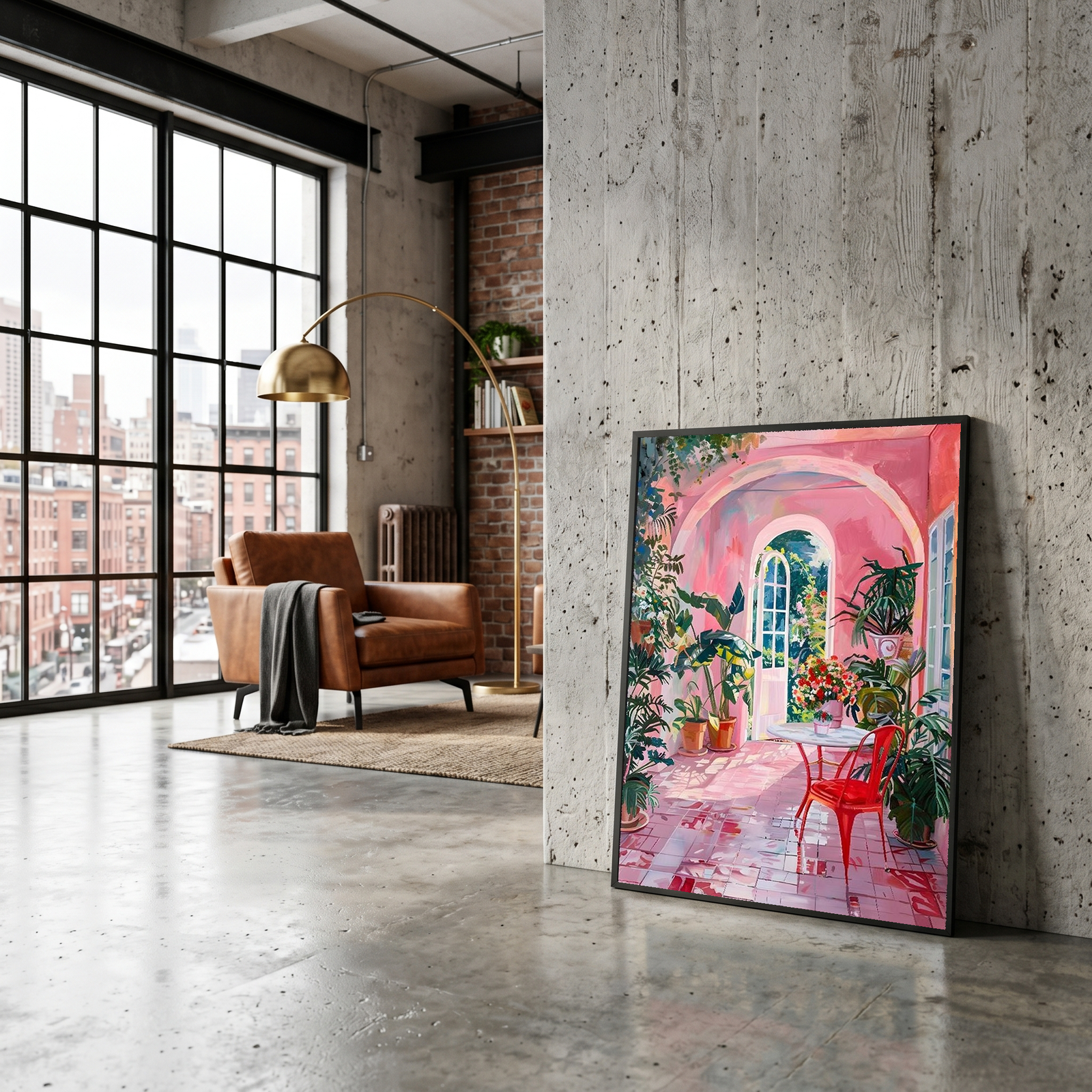 Pink Botanical Archway Painting — Lush Indoor Garden Conservatory Poster