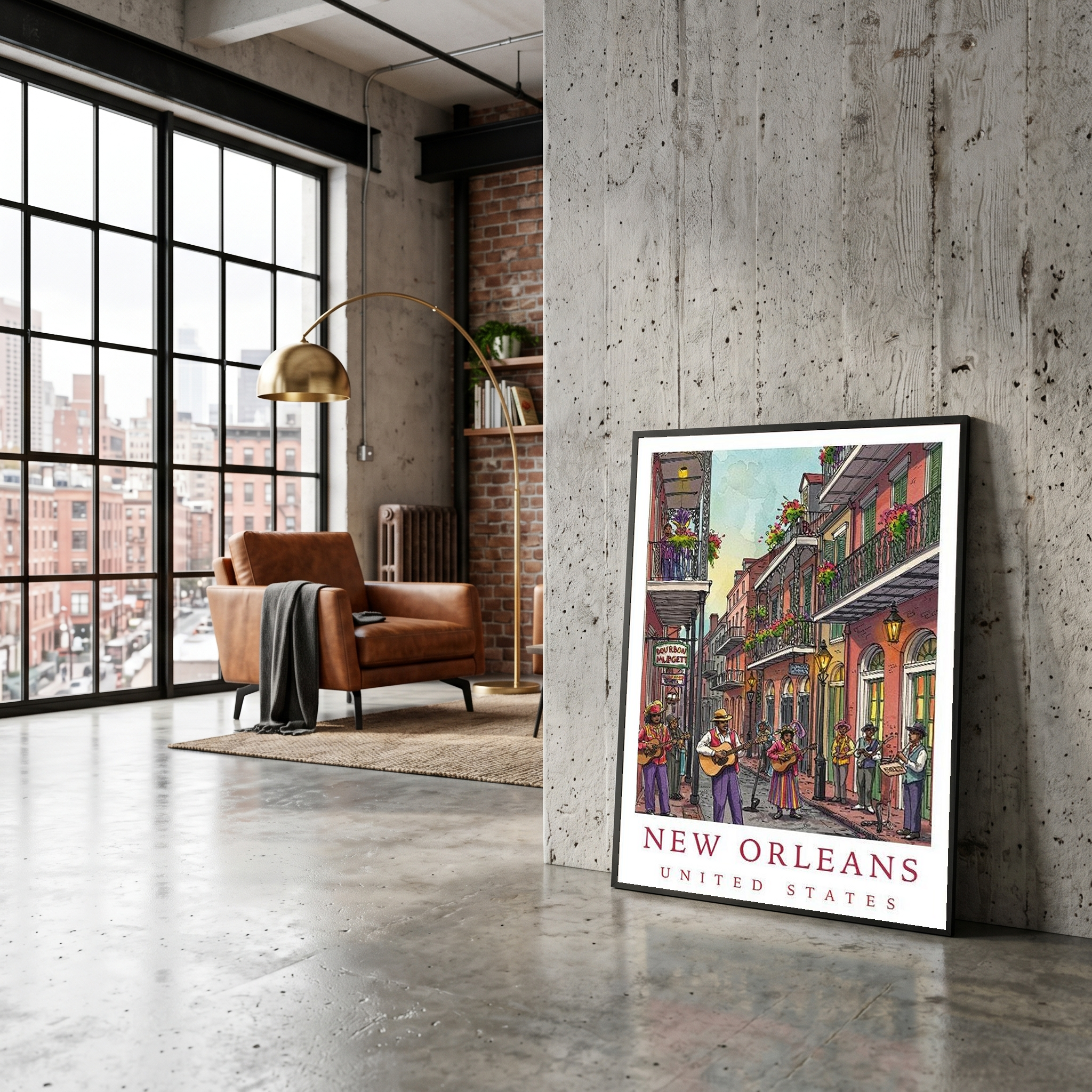 New Orleans Travel Poster — French Quarter Jazz Buskers Street Print