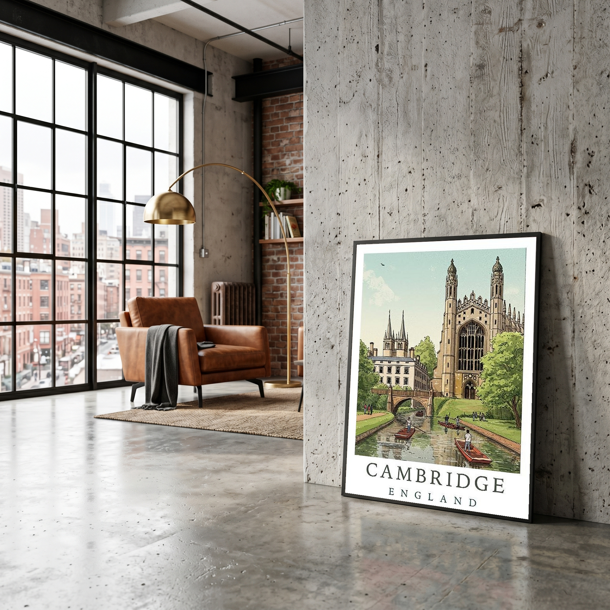 Cambridge England Travel Poster — King's College Punting River Cam Print