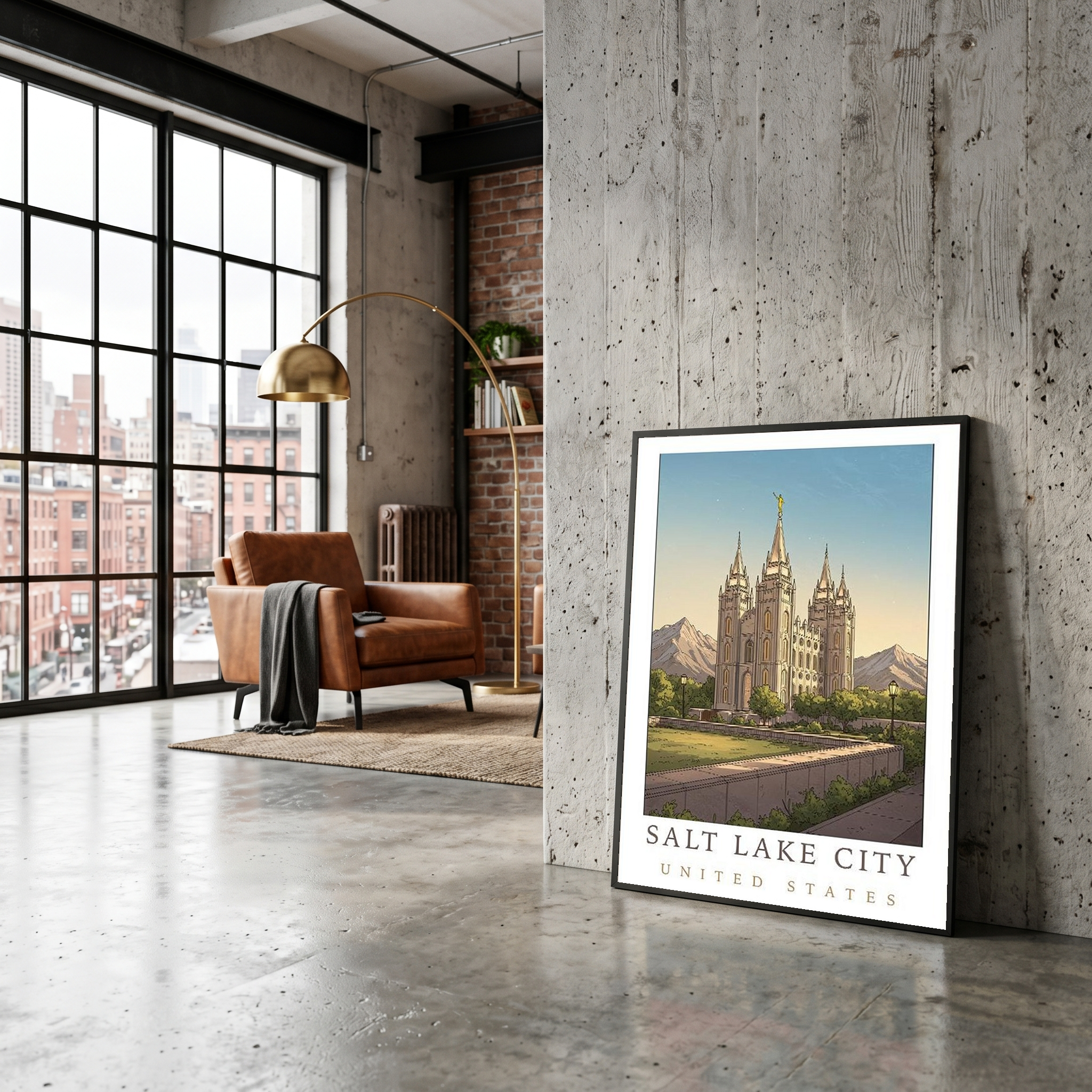 Salt Lake City Utah Travel Poster — Temple Square Wasatch Mountains Print