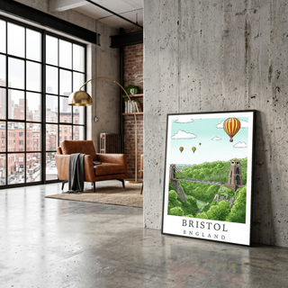 Bristol England Travel Poster — Clifton Bridge Hot Air Balloon Print
