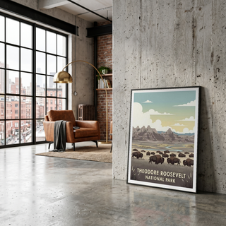 Theodore Roosevelt National Park Poster — Vintage Bison Badlands Art