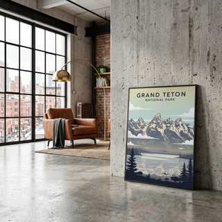 Grand Teton National Park Poster — Vintage Wyoming Bison Jackson Lake Print