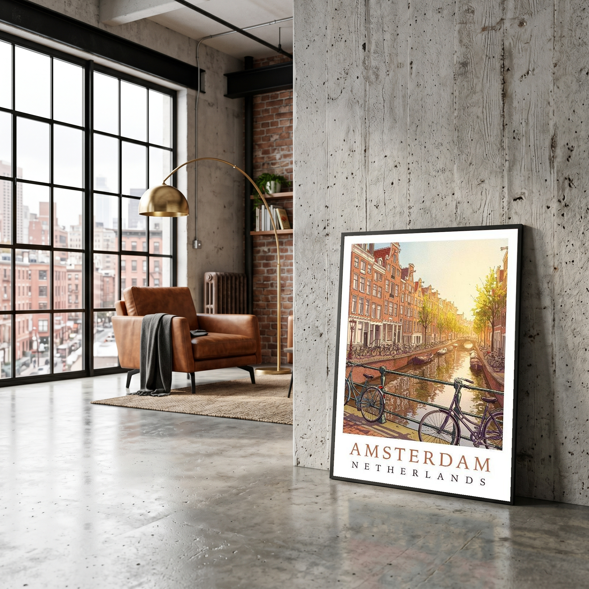 Amsterdam Netherlands Travel Poster — Canal House Bicycle Print