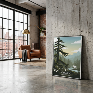 Olympic National Park Poster — Vintage Washington Roosevelt Elk Old-Growth Print