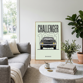 Dodge Challenger 1971 Minimalist Poster — Mint Sage Muscle Car Line Art