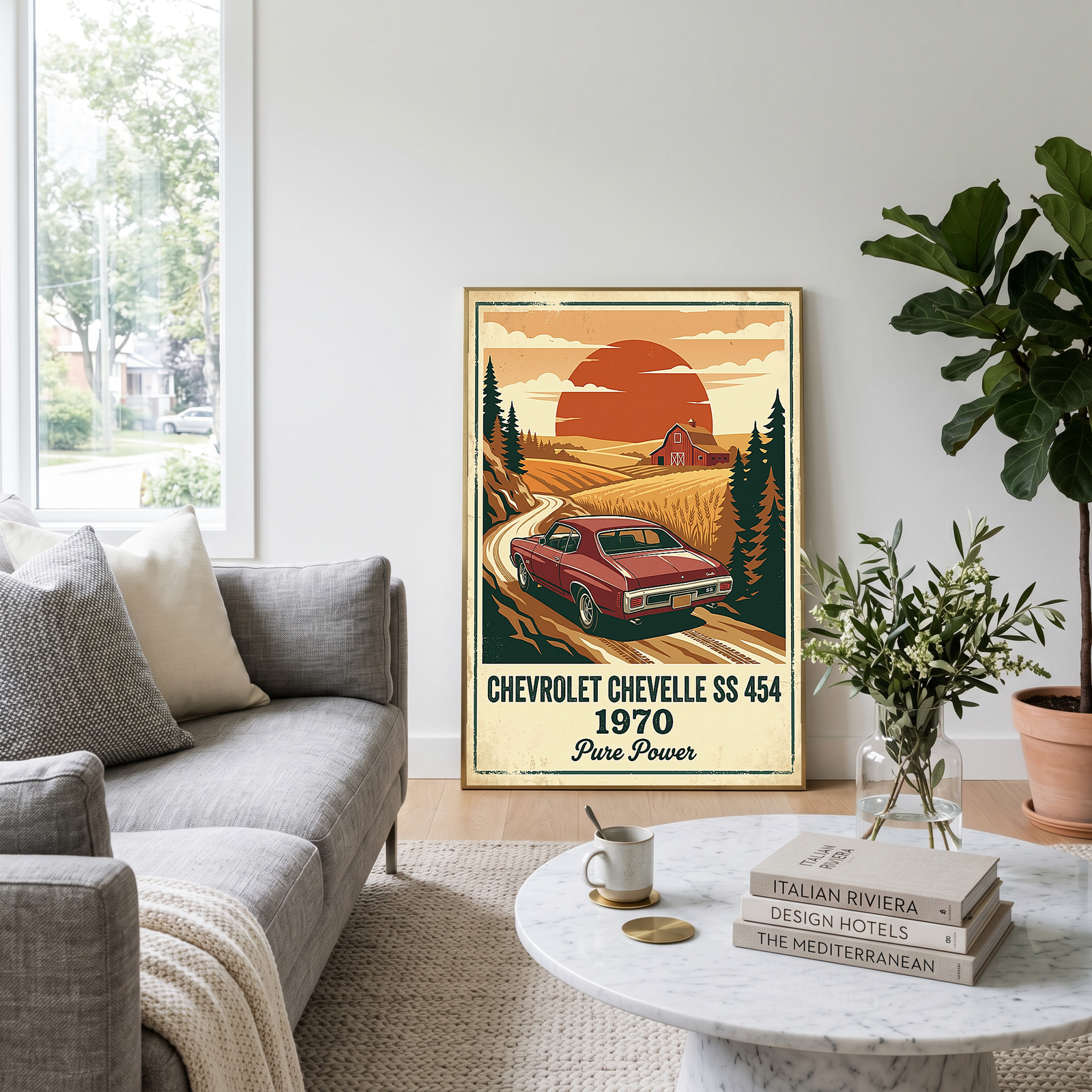 Chevrolet Chevelle SS 454 1970 V5 Poster — Vintage Muscle Car Country Lane Sunset
