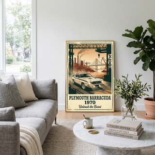 Plymouth Barracuda 1970 V2 Poster — Vintage Muscle Car Industrial Port Print