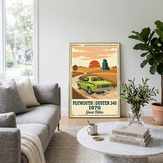 Plymouth Duster 340 1970 Poster — Vintage Muscle Car Country Wheat Print
