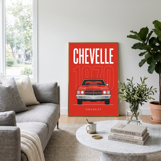 Chevrolet Chevelle 1970 Minimalist Poster — Red Muscle Car Line Art