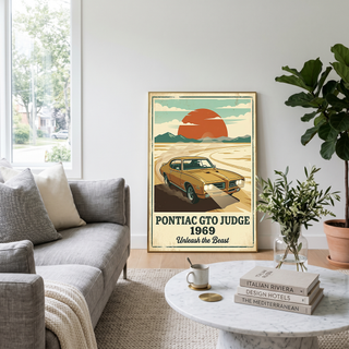 Pontiac GTO Judge 1969 V2 Poster — Vintage Muscle Car Desert Sunset Print