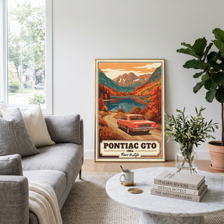 Pontiac GTO 1964 V4 Poster — Vintage Muscle Autumn Mountain Lake Print