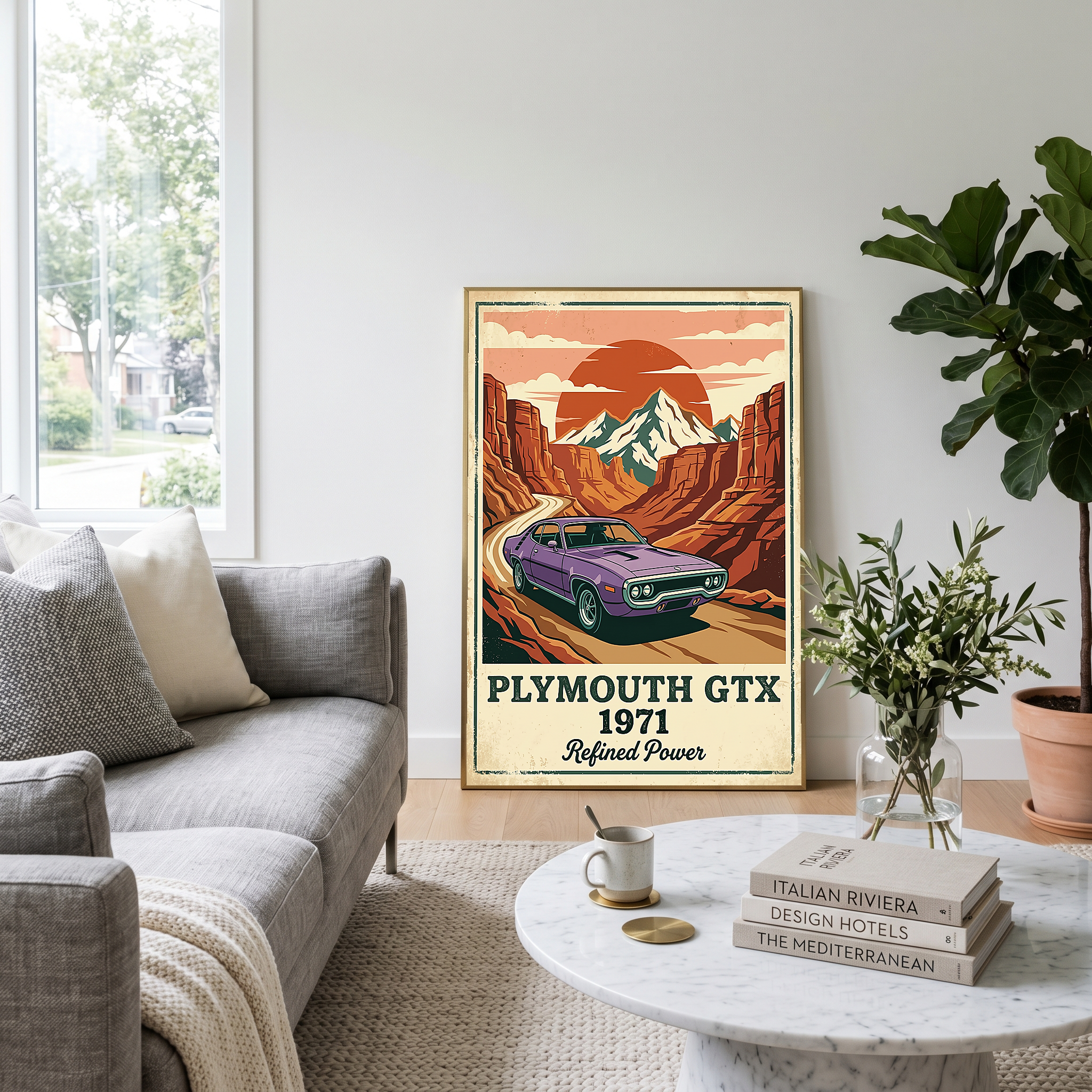Plymouth GTX 1971 Poster — Vintage Muscle Car Red Rock Canyon Print