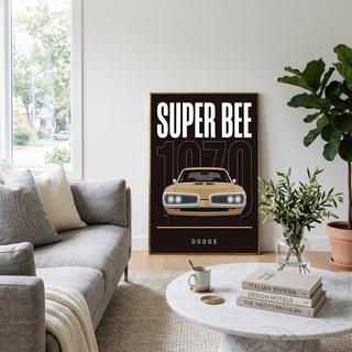 Dodge Super Bee 1970 Minimalist Poster — Black Muscle Car Line Art