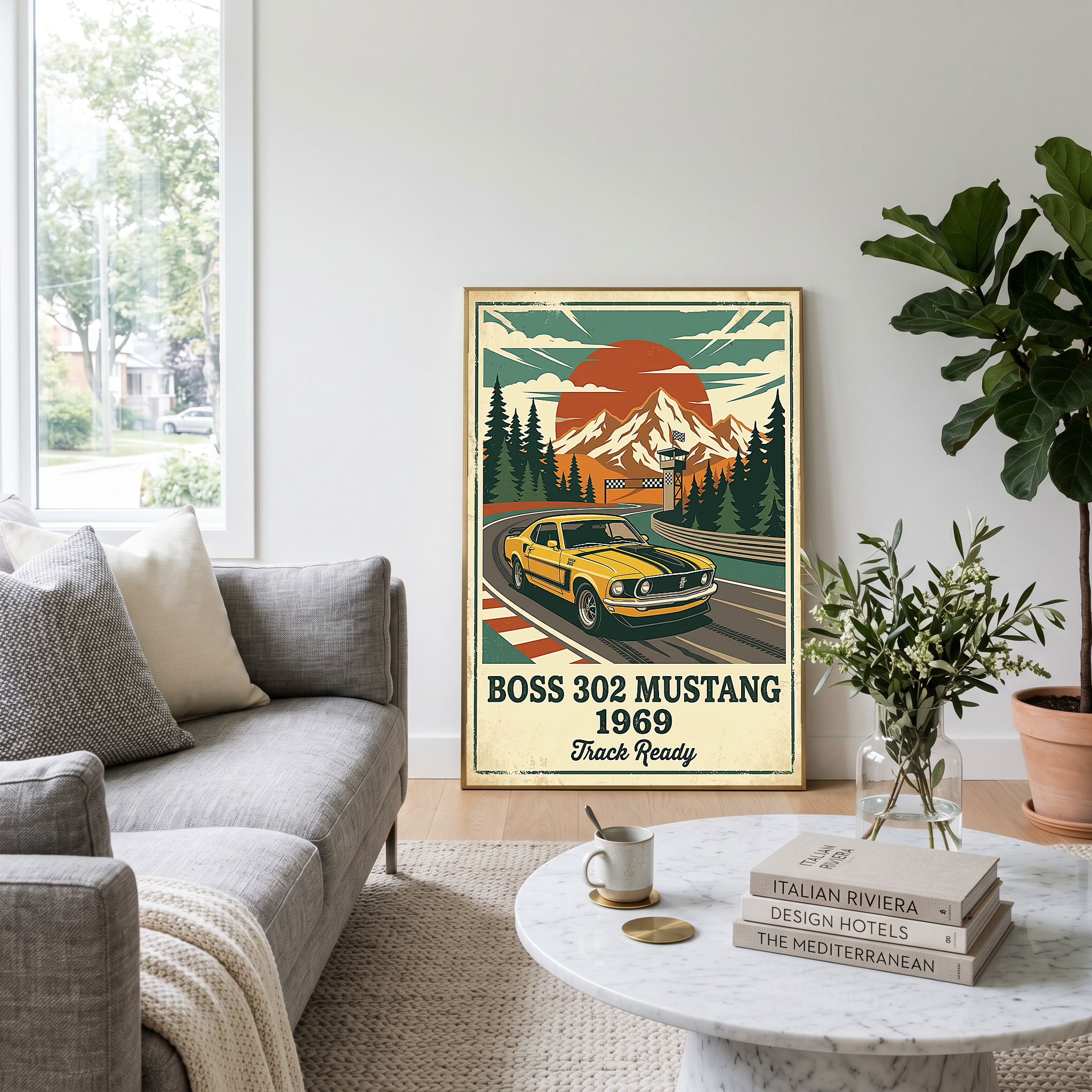 Boss 302 Mustang 1969 Poster — Vintage Muscle Car Race Track Print