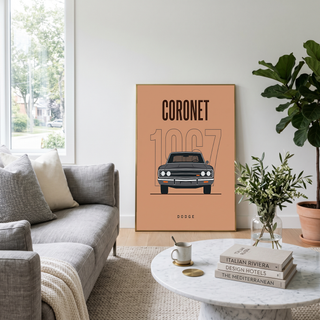 Dodge Coronet 1967 Minimalist Poster — Peach Muscle Car Line Art