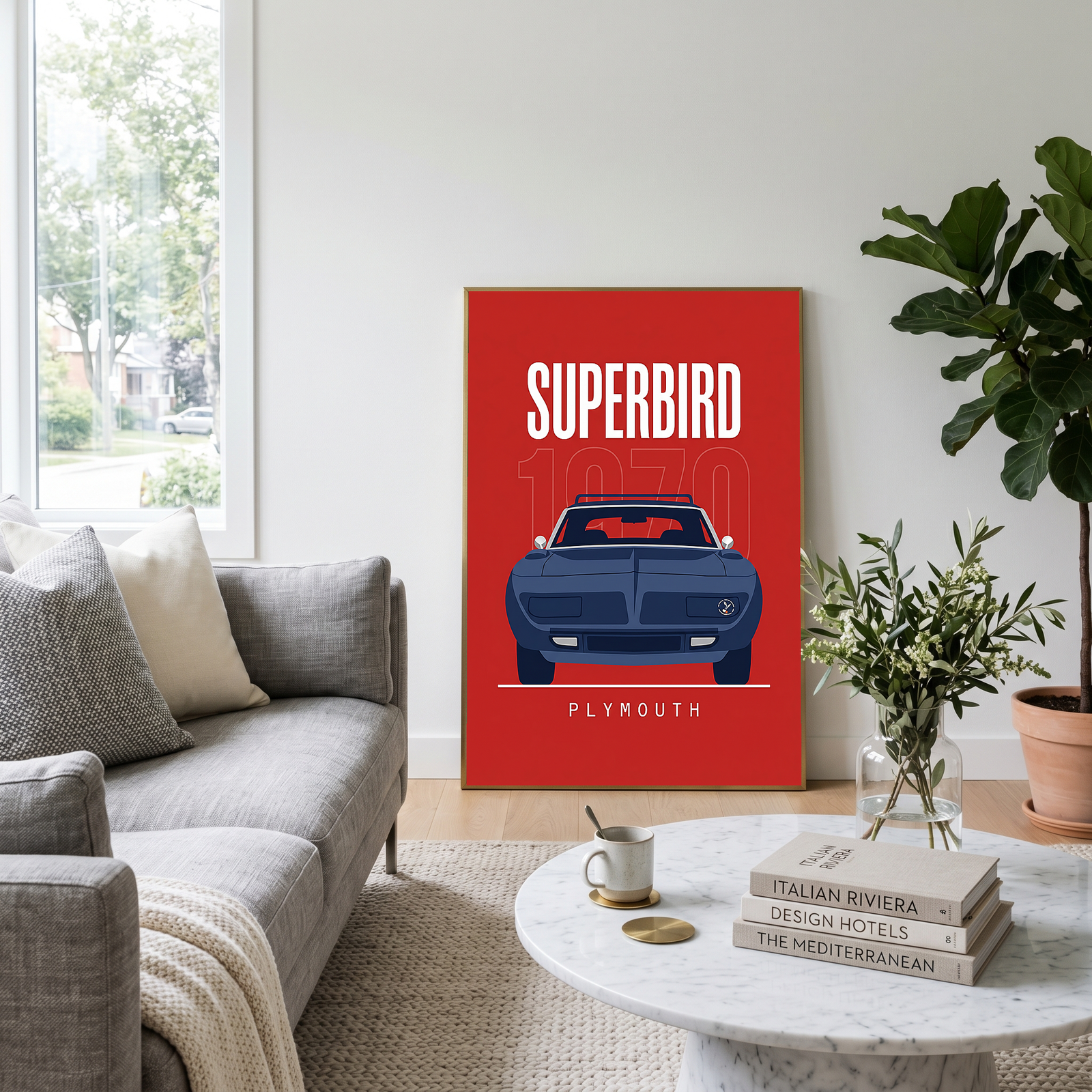 Plymouth Superbird 1970 Minimalist Poster — Red Aero Wing Muscle Line Art