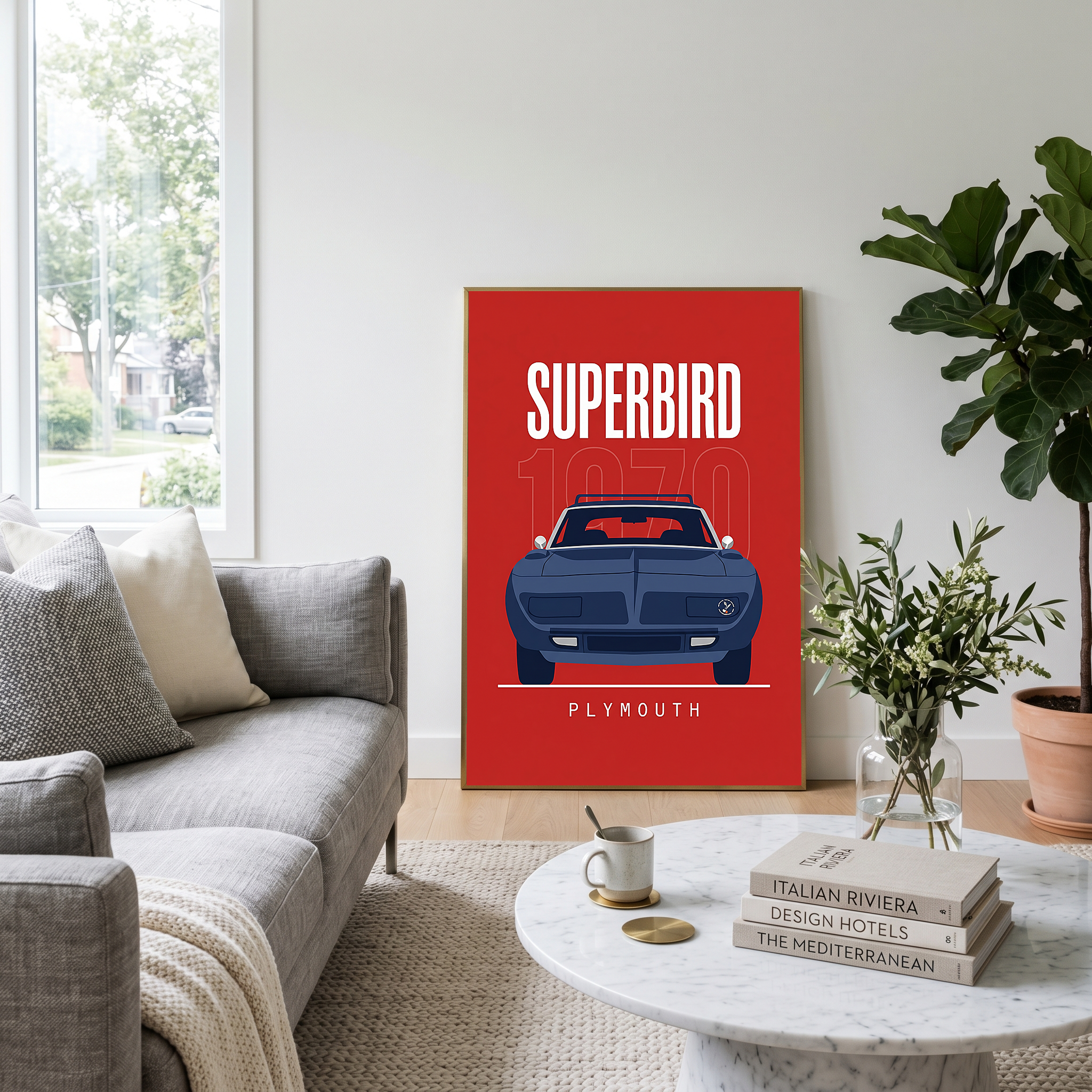 Plymouth Superbird 1970 Minimalist Poster — Red Aero Wing Muscle Line Art