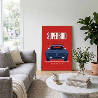 Plymouth Superbird 1970 Minimalist Poster — Red Aero Wing Muscle Line Art